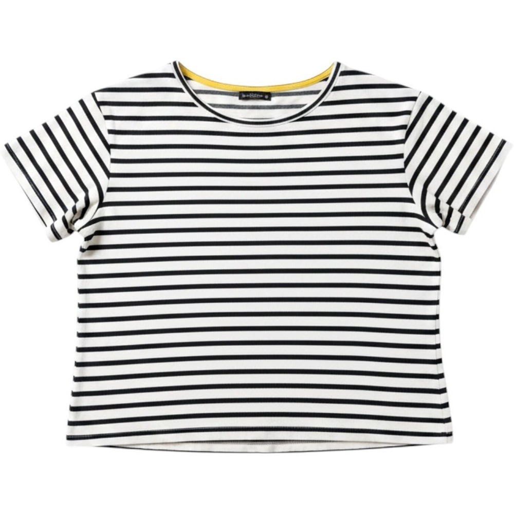 W5 Shirt Womens Small White Stripe Boat Neck Ruffle Flutter Short Sleeve Top